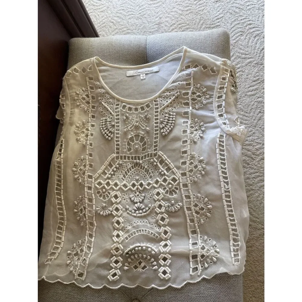 LOVERS+FRIENDS BEADS EMBROIDERED IVORY/white  COLOR SIZE Medium BLOUSE
